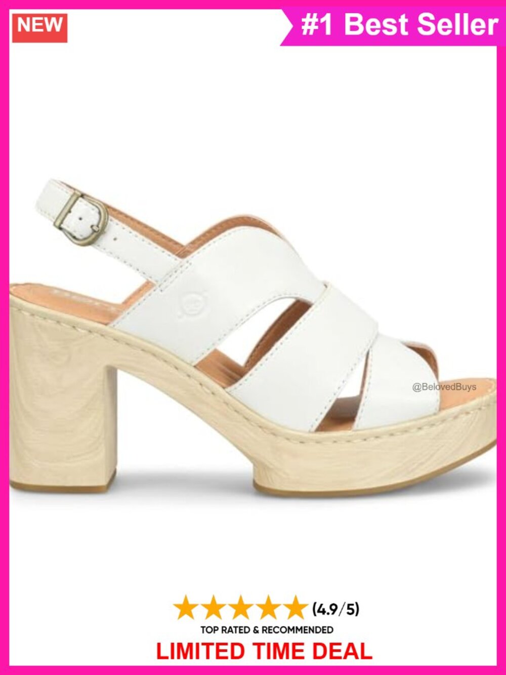 Platform Sandals with Leather Upper and Block Heel Adjustable Buckle